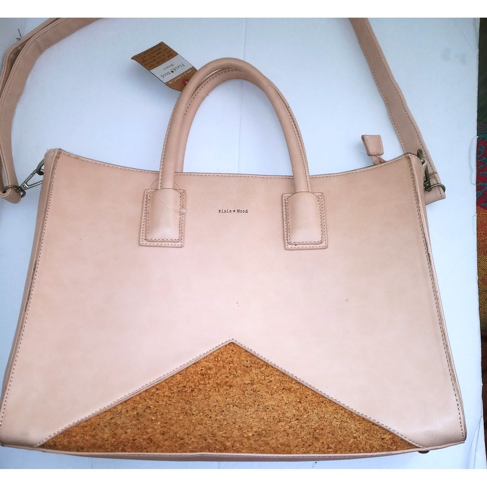 PIXIE MOOD Pink Nude Tote Bag Vegan Leather Cork Laptop Handbag sz L
